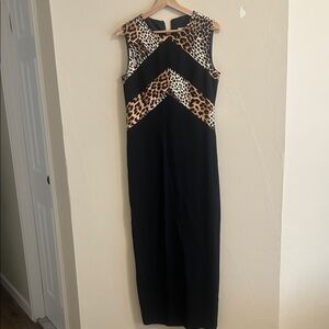 Jessica Howard Black Maxi Dress with Animal Print